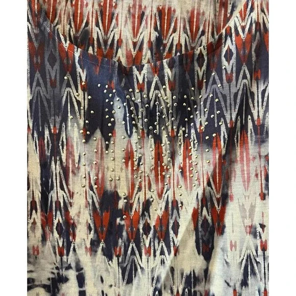 One World Women's Size 3X Red White and Blue Tie Dye Top - Picture 2 of 3